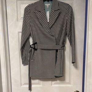 Topshop Black and White Houndstooth Blazer
